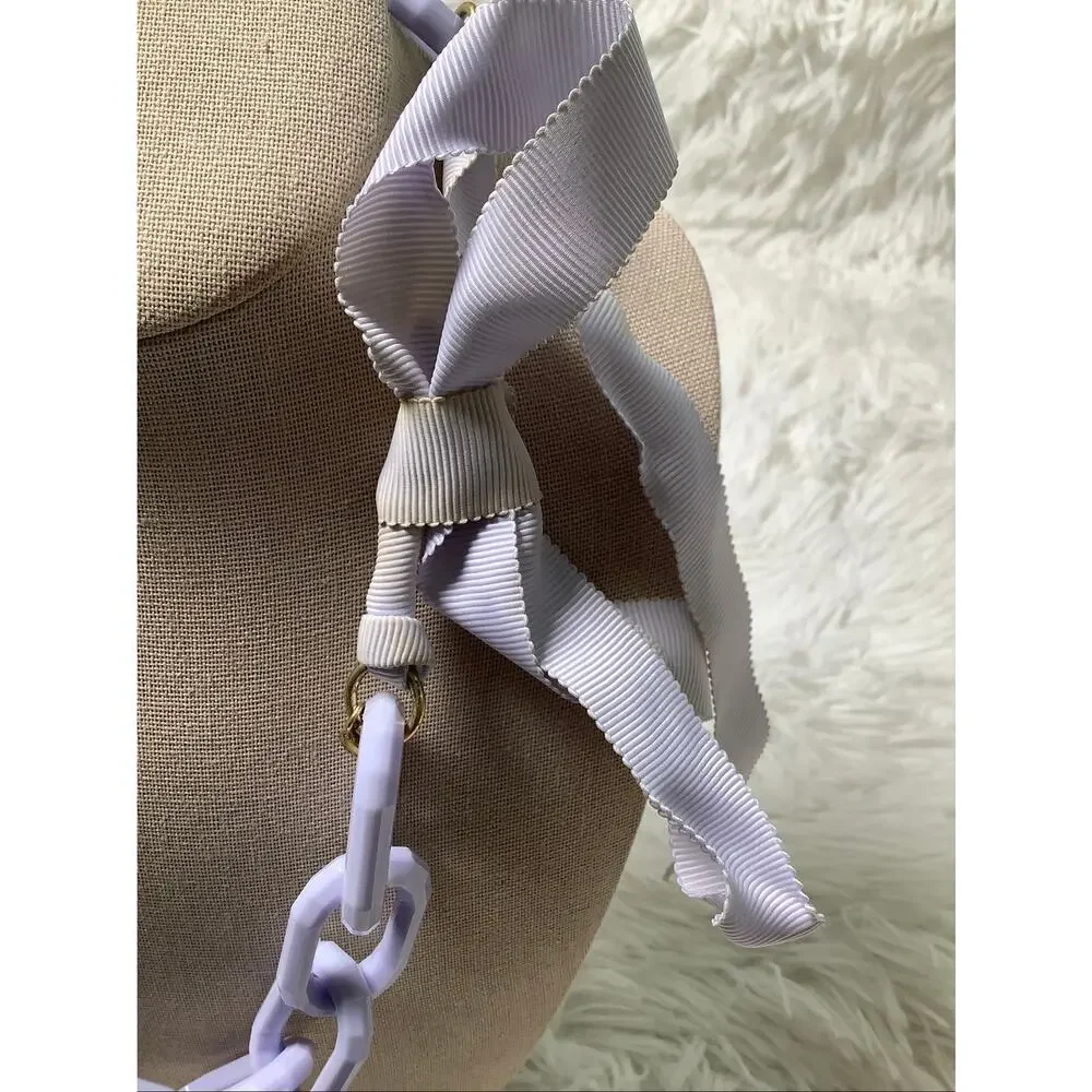 J. Crew Purple Acrylic Chain Link Ribbon Tie Statement Necklace Y2K Retro F16-26